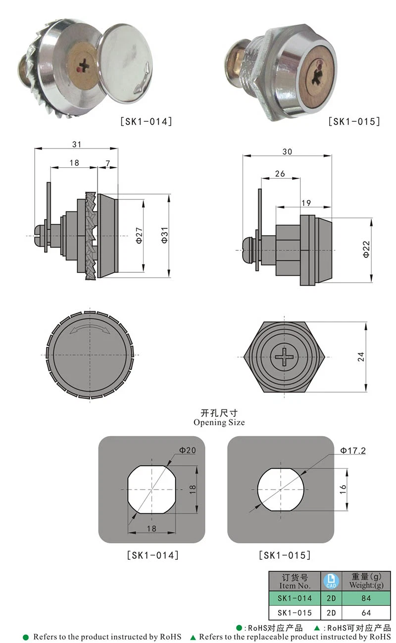 Sk1-014 High quality/High cost performance  Round Cylinder Cam Lock for Sliding Door Bolt Lock