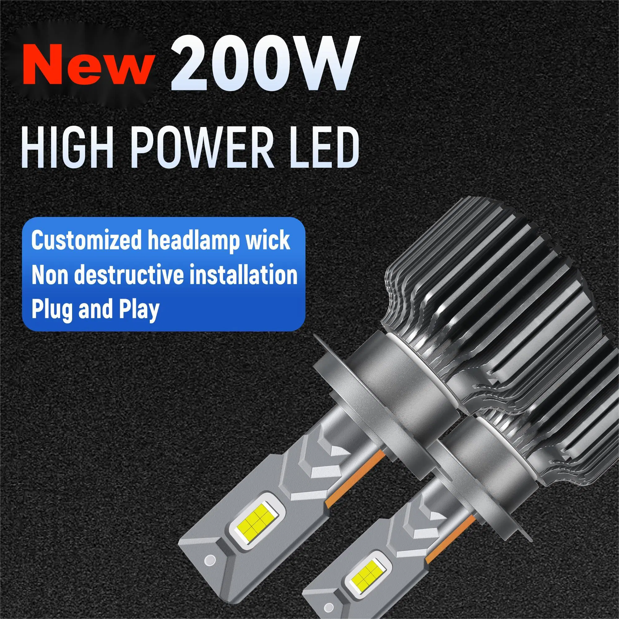 Car Light Bulbs Kit 200W New Fan 9005 9006 H13 H8 H4 Auto Car LED Headlight Bulbs H7 HID Replacement