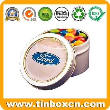 Round Metal Chocolate Can with PVC Window, Chocolate Tin Box