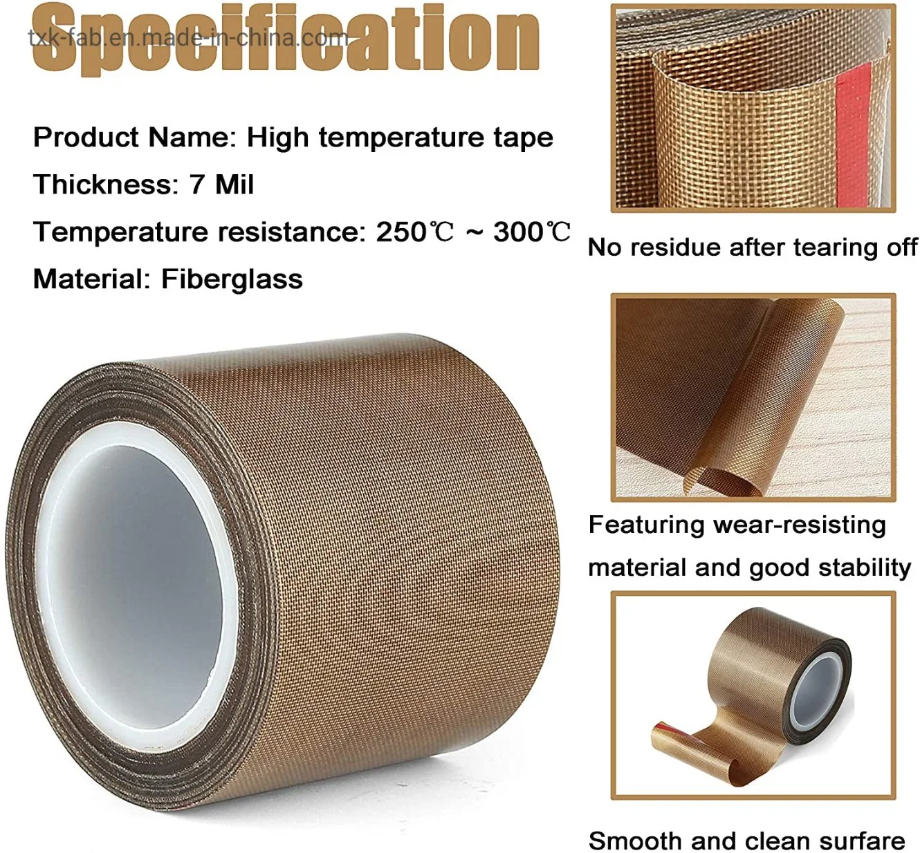 Custom Size Non Stick PTFE Teflon Fiberglass Cloth Adhesive Tape for Sealing Machine