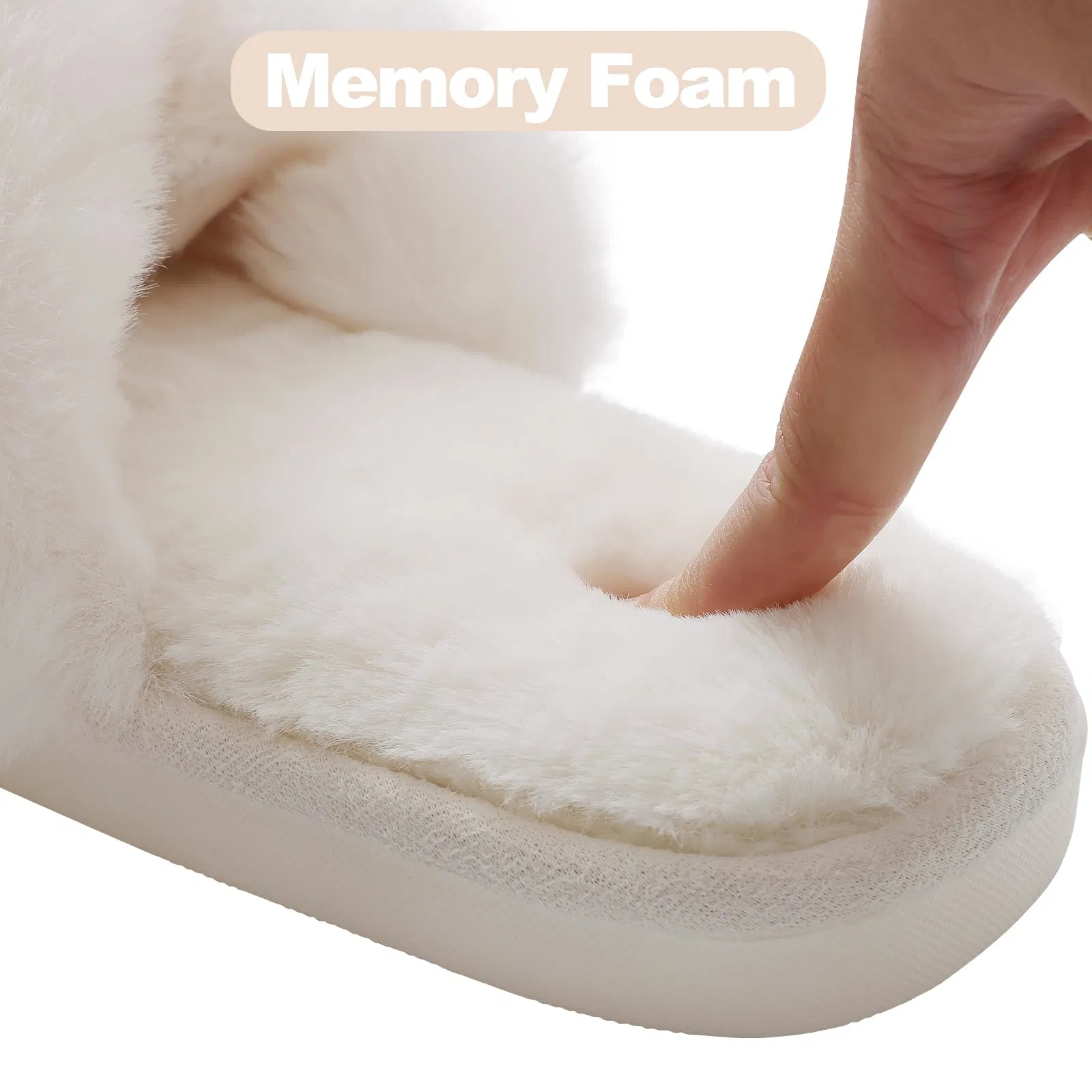 Open TOE pour femmes Fuzzy chaussons Cross Band Memory Foam House Pantoufles