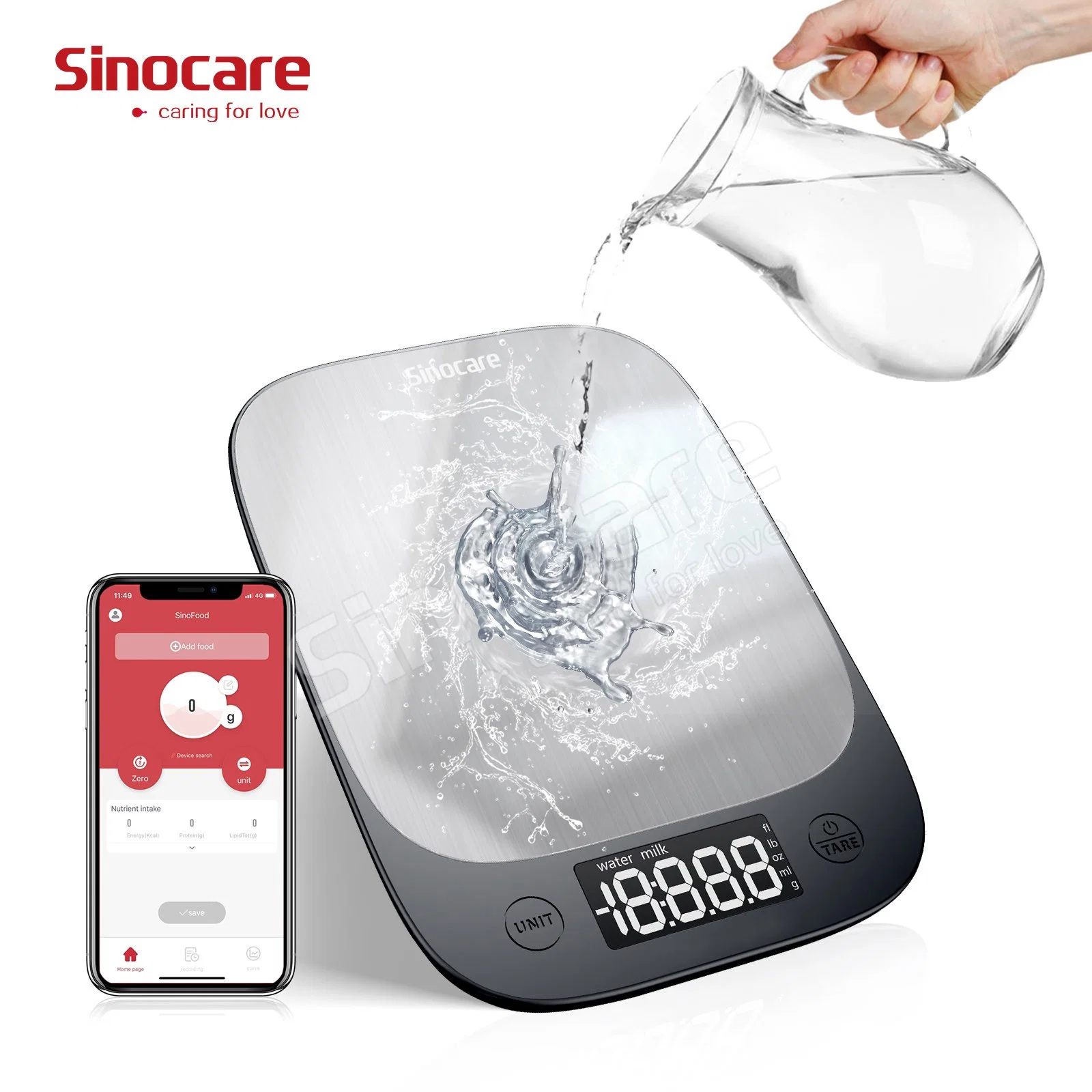 Sinocare Measuring Grams Stainless Steel Electronic LCD Digital High Precision Kitchen Weighing Food Scale