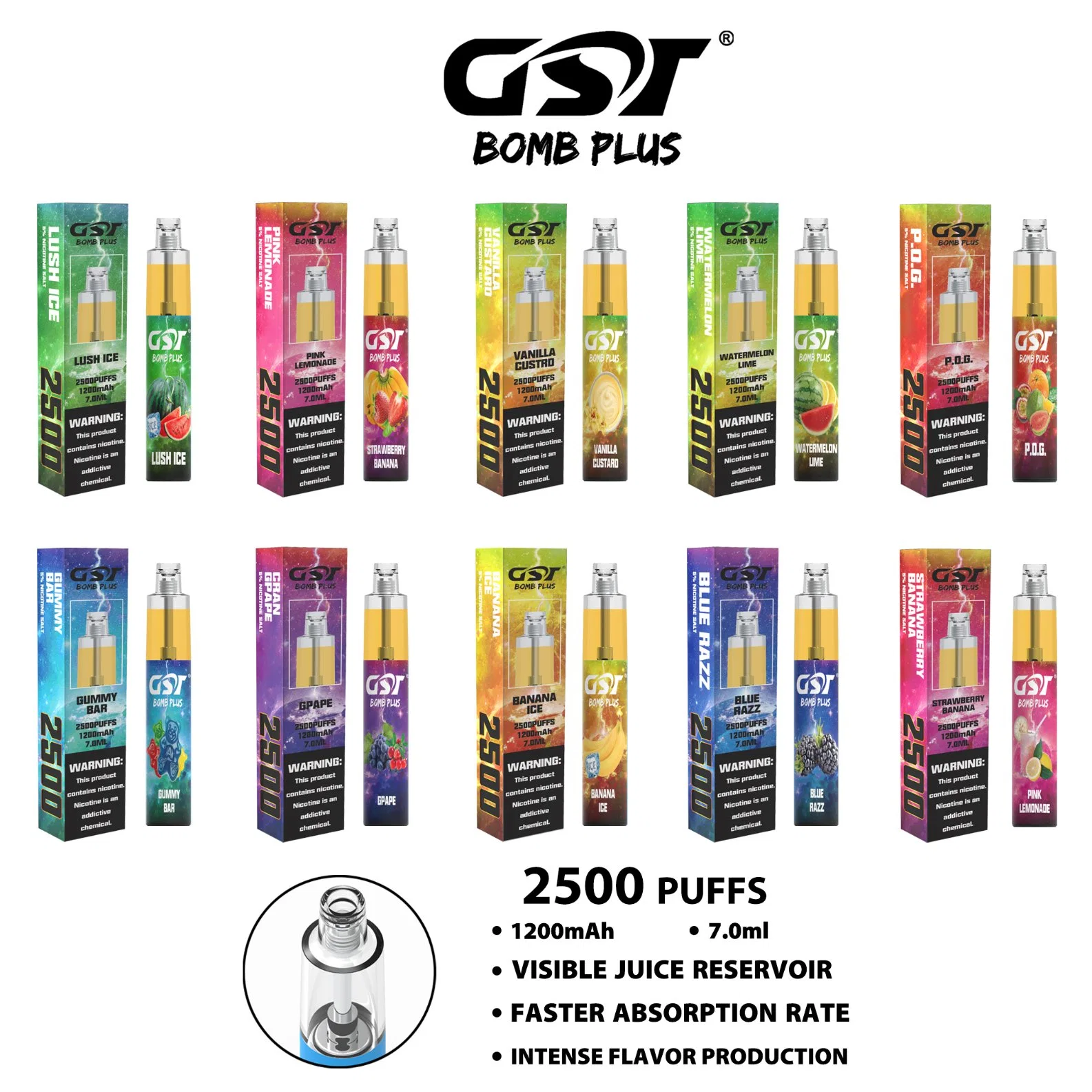 Gst Bomb Plus 2500puffs Vapor Vape Pen Wholesale/Supplier Disposable/Chargeable Ecig vape