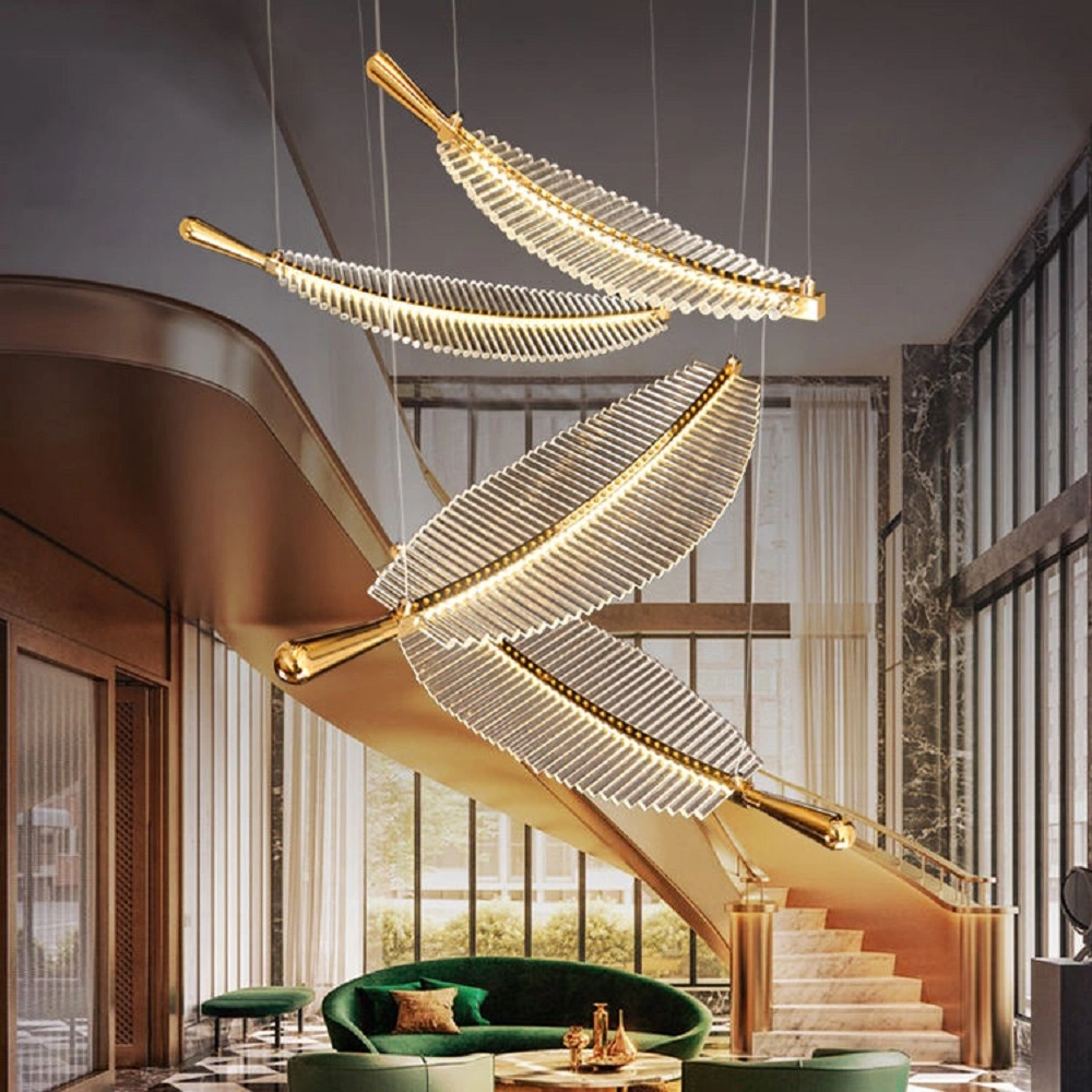 Gran Forma de la hoja la decoración de lujo en el vestíbulo del Hotel Villa de banquetes iluminación colgante de cristal de proyecto personalizado lámpara de araña de luces LED