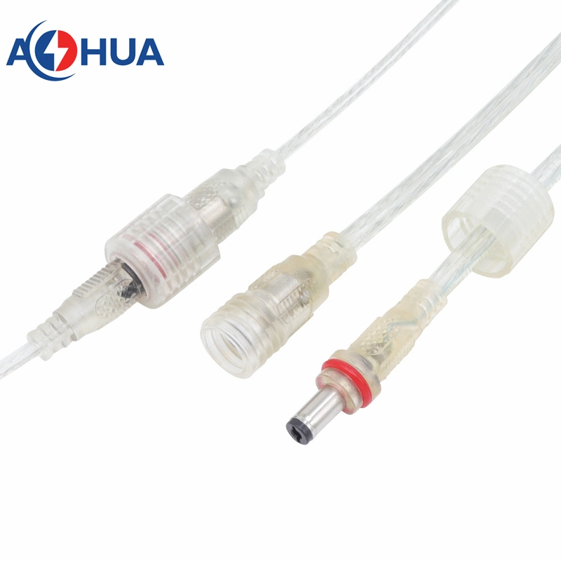 Aohua Factory Sales Waterproof DC Connector 5.5*2.1 5.5*2.5mm Type Pre-Molded Male and Female Plug with 20AWG Cable for 12V 24V Power Adapter