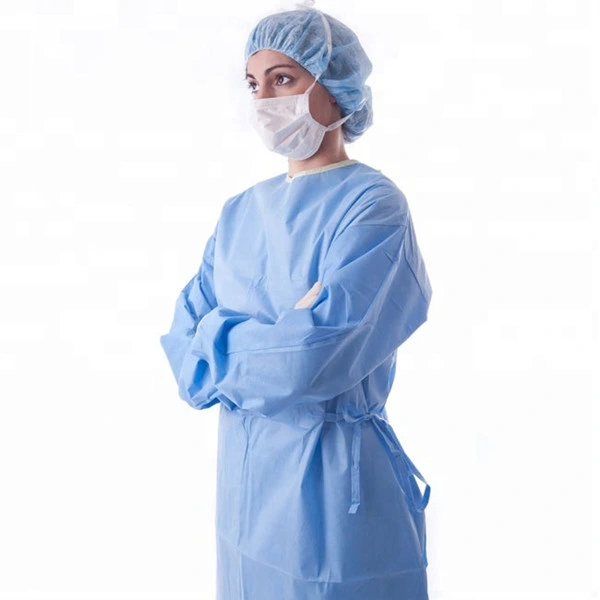 Medical Instrument Disposable Surgical Gown Waterproof Blue Color Knit Cuffs Medical SMS Isolation Gown CE/FDA in Stocks