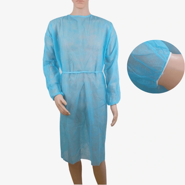 La vente directe d'usine PP Non-Woven isolation résistant au fluide robe bleue avec poignets tricotés