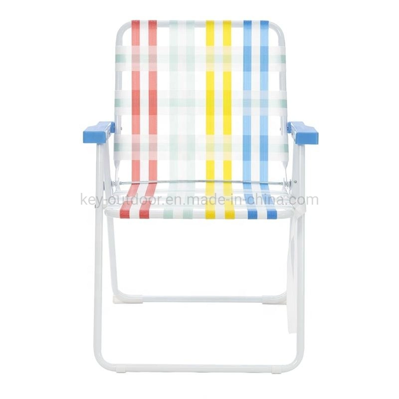 Easy Foldable Aluminum Outdoor Plastic Folding Beach Lawn Web Mesh Patio Fishing Garden Camping Chair with Shoulder PP Strap