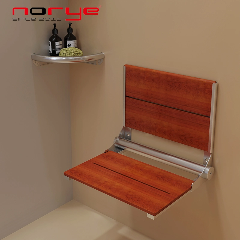 Wood Chair Shower Seat for Bathroom Stainless Steel for Disable Person Wall Mounted