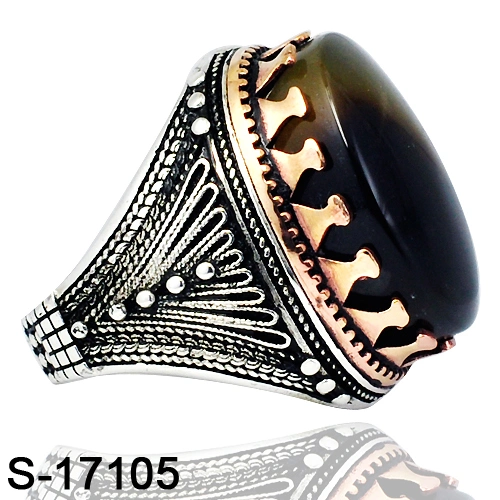 Fashion Jewelry 925 Sterling Silver Islamic Big Agate Stone Finger Ring for Men