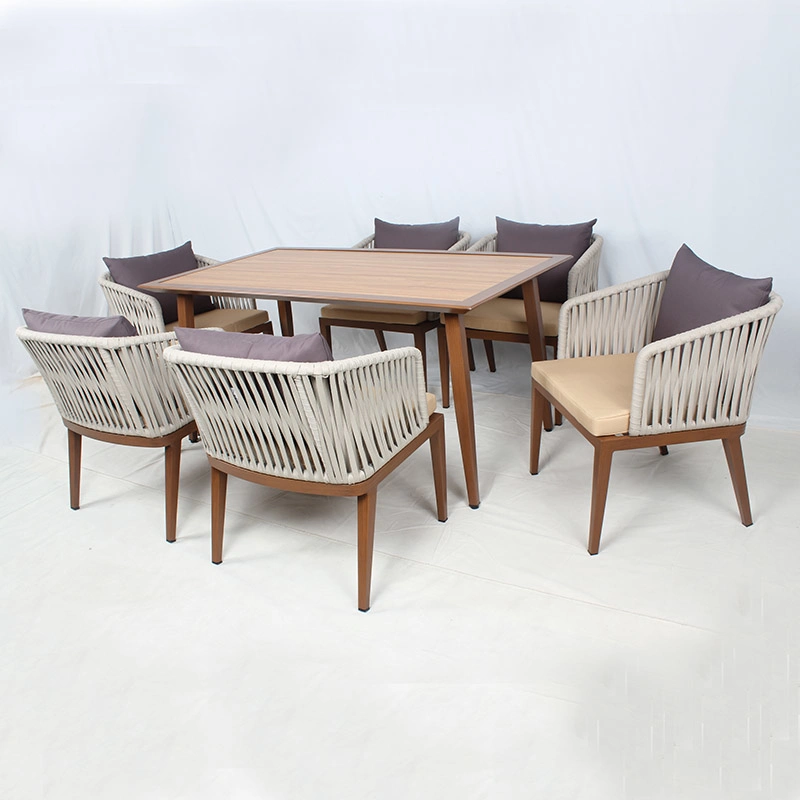 Outdoor Rope Aluminum Garden Dining Table and Chair Set Patio Furniture