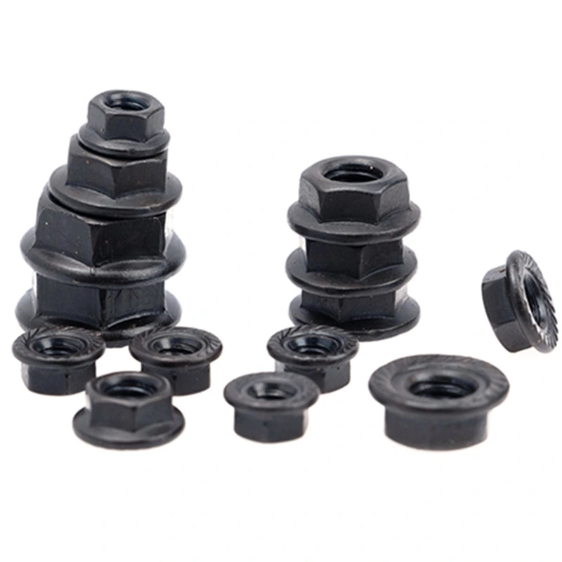 DIN ISO ANSI Ifi Standard Black Hexagon Nuts with Flange Fine and Coarse Pitch Thread Flange Nut in Stock