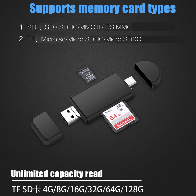 النوع C وUSB ميكرو وUSB 3 في 1 برنامج OTG Card Reader عالي السرعة USB2.0 Universal OTG TF/SD لنظام Android رؤوس وصلة تمديد الكمبيوتر