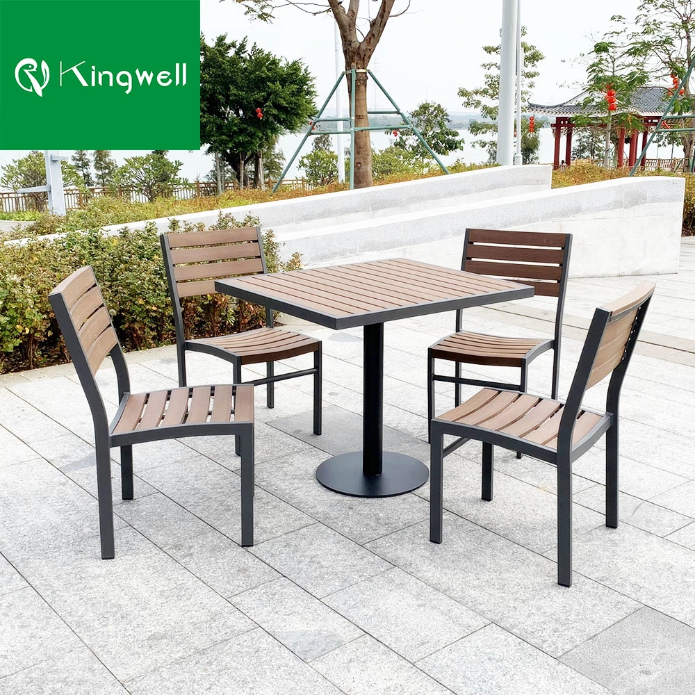 Outdoor Leisure Style Dining Table and Chair Set Aluminum and WPC Wood Furniture for Restaurant