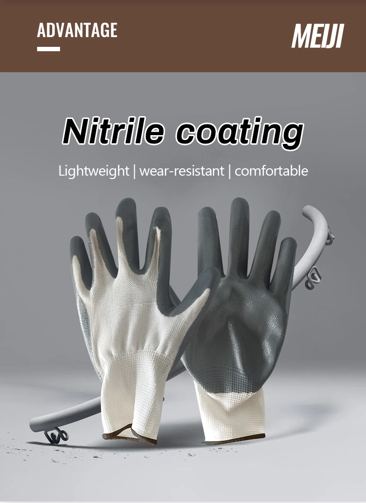 Hot Sales Nitrile Coated Coated Nylon Polyester Plam Working Gloves Safety Products