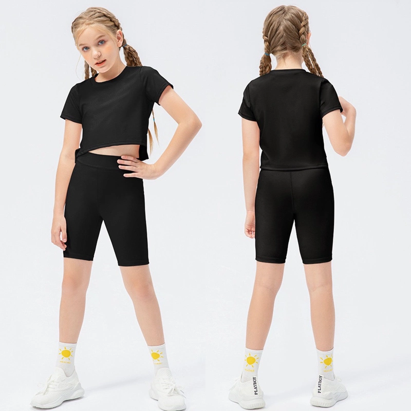 Suits cortos de manga corta de dos piezas para niñas pequeñas Y Active Biker Shorts ropa deportiva conjunto de elástico ligero Traje de vestir informal