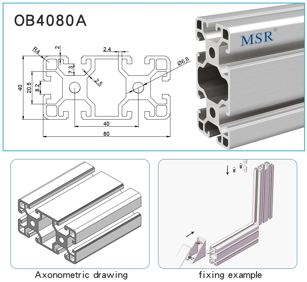 China Aluminium Hersteller 8062/Ob4080A Silber eloxiertes T / V geschlitztes Aluminium Profil Industrielles Aluminium-Extrusionsaluminium für Lagerregal