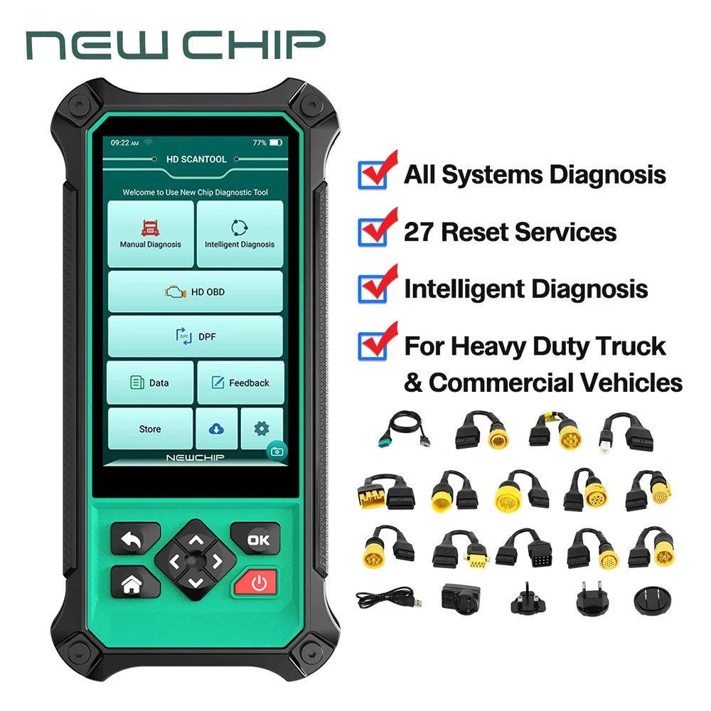 Newchip Hdt301 Heavy Truck Diagnose Scanner OBD2 Tool All System 27 Reset Air Meter DPF Injector Engine Hpbd Auto Code Reader