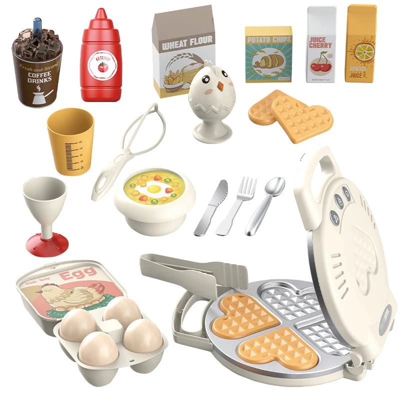 Waffle Maker Toy Pretend Food with Light and Music Kitchen Pretend Play Toy Set Delicious Food Toy