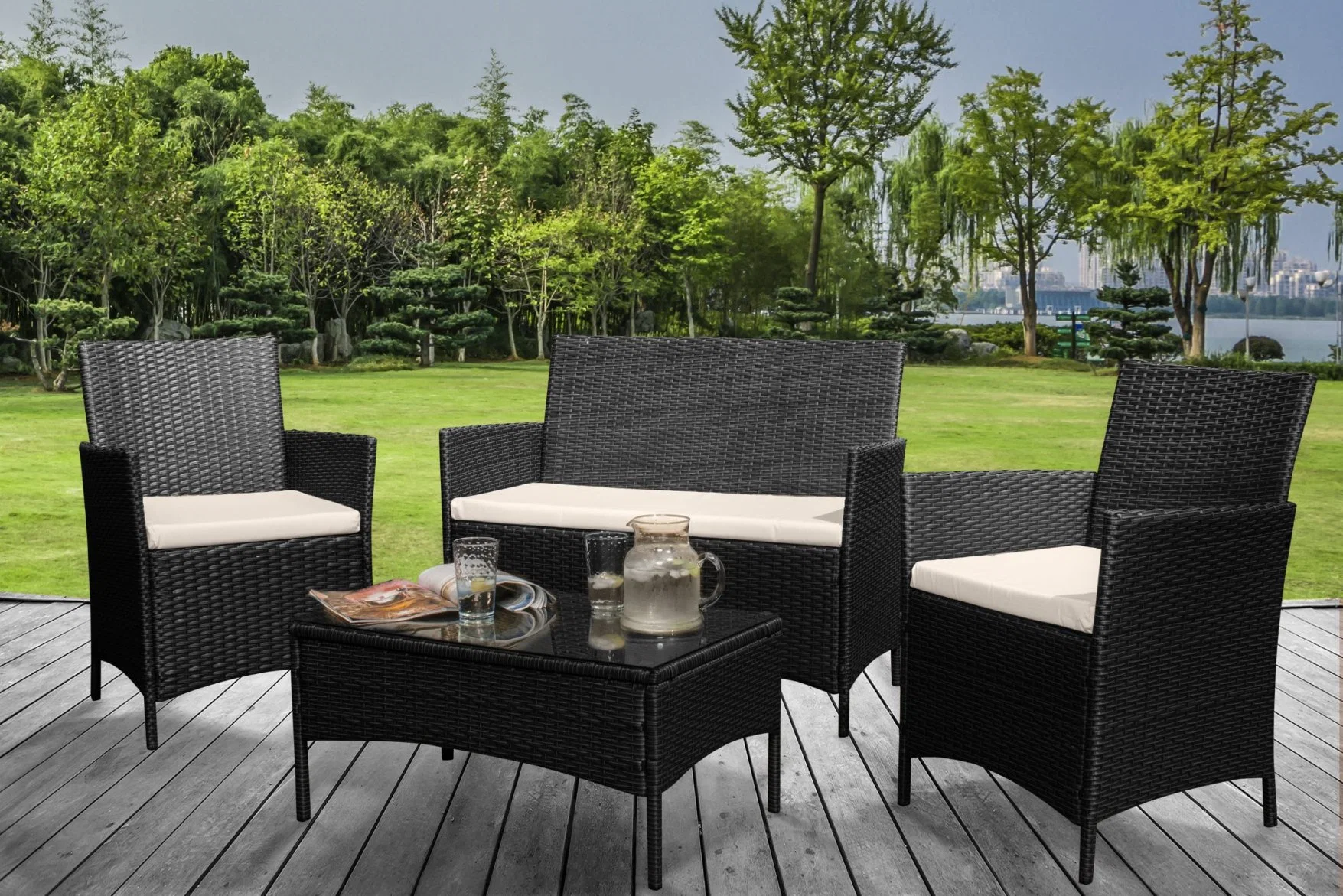 Durable Natural Rattan Furniture Wicker Couch Garden Patio Villa Modern Outdoor Sofa Set