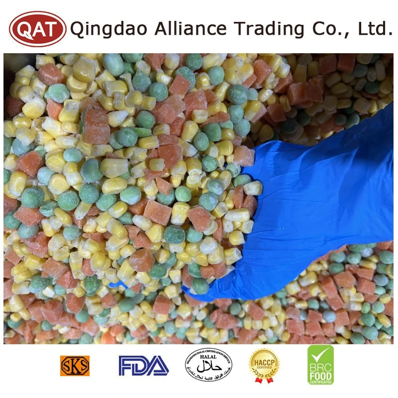 Fornecedor de fábrica mistura Crop legumes congelados IQF Seleta de Legumes com ervilhas e cenouras/milho/feijão verde/Ervilhas com preço a granel atacadista