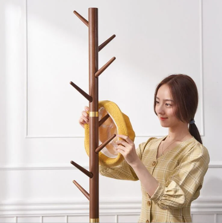 Combine Solid Wood and Brass Household Single-Pole Fortune Tree Simple Hanger