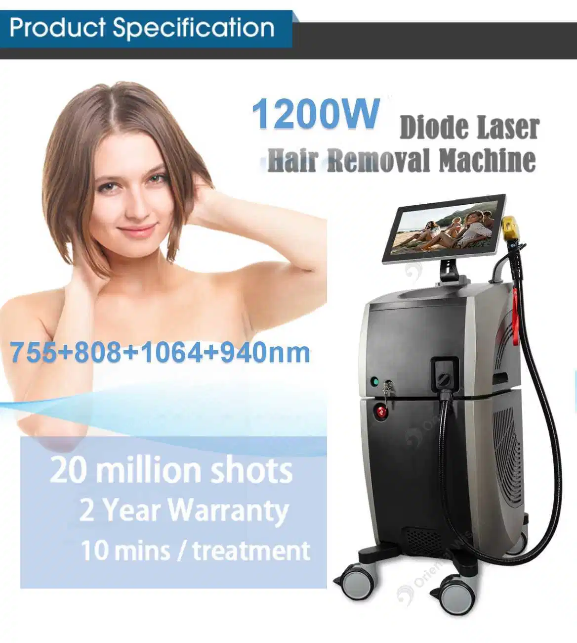 Hot Dual Heads with 3 Wavelength 755nm 808nm 1064 Nm 1600W Diode Laser Hair Removal Machine