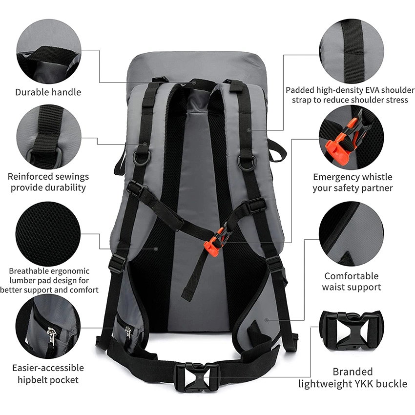 Mochila para caminhada leve à prova de água de 36 L com proteção antichuque para Mochila de Viagem de escalada Camping Skiing Bag