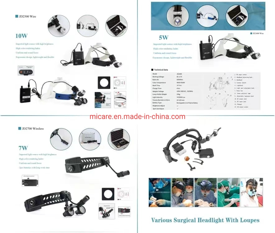 Projecteur rechargeable loupes de médecine dentaire ent des équipements chirurgicaux Head Light