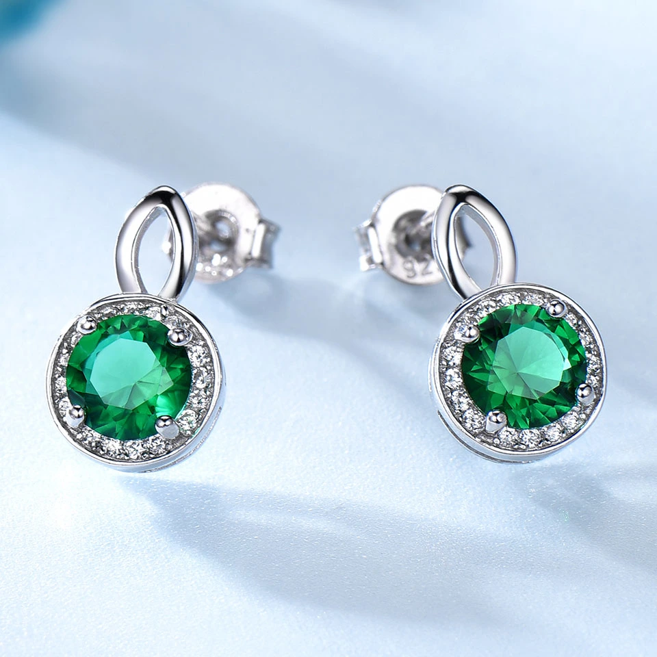 Princess Emerald Stud Earrings for Women Gemstone 925 Sterling Silver Engagement Jewelry