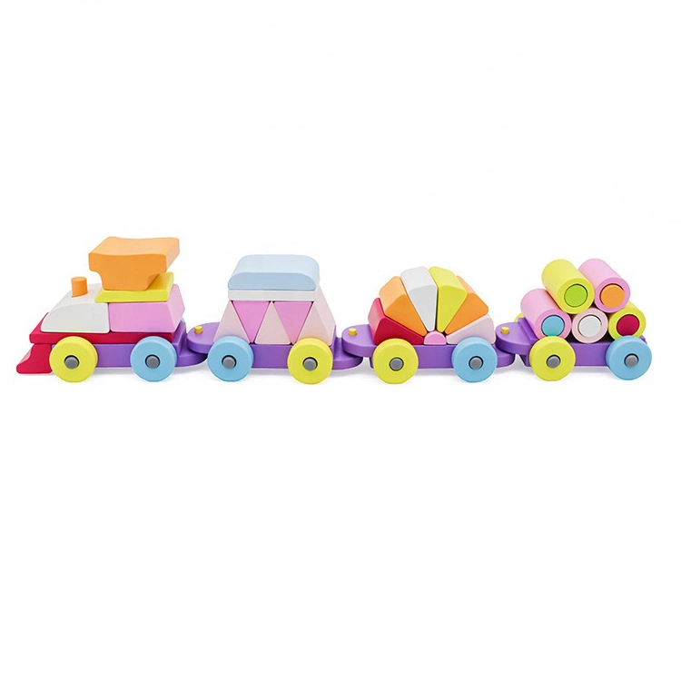 2022 Wooden Toys Color Wood Assembled Three Train Educational Toys