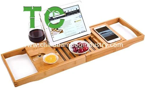 Extendable Bathtub Tray Bath Tub Bamboo Bathtub Caddy Tray with Adjustable Book/Pad Stand, Phone Slot, Wine Glass Holder Reading Shelf Rack Organizer