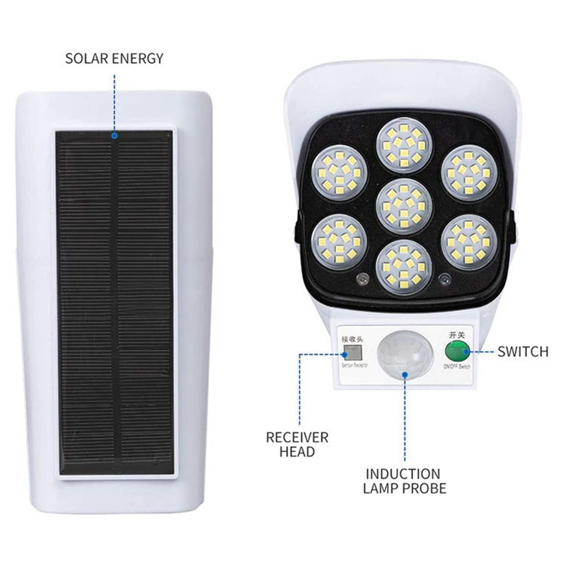 Control remoto de exterior Lámpara de Pared Sensor de movimiento de rotación de la simulación de la cámara Monitor LED de 77 luces solares