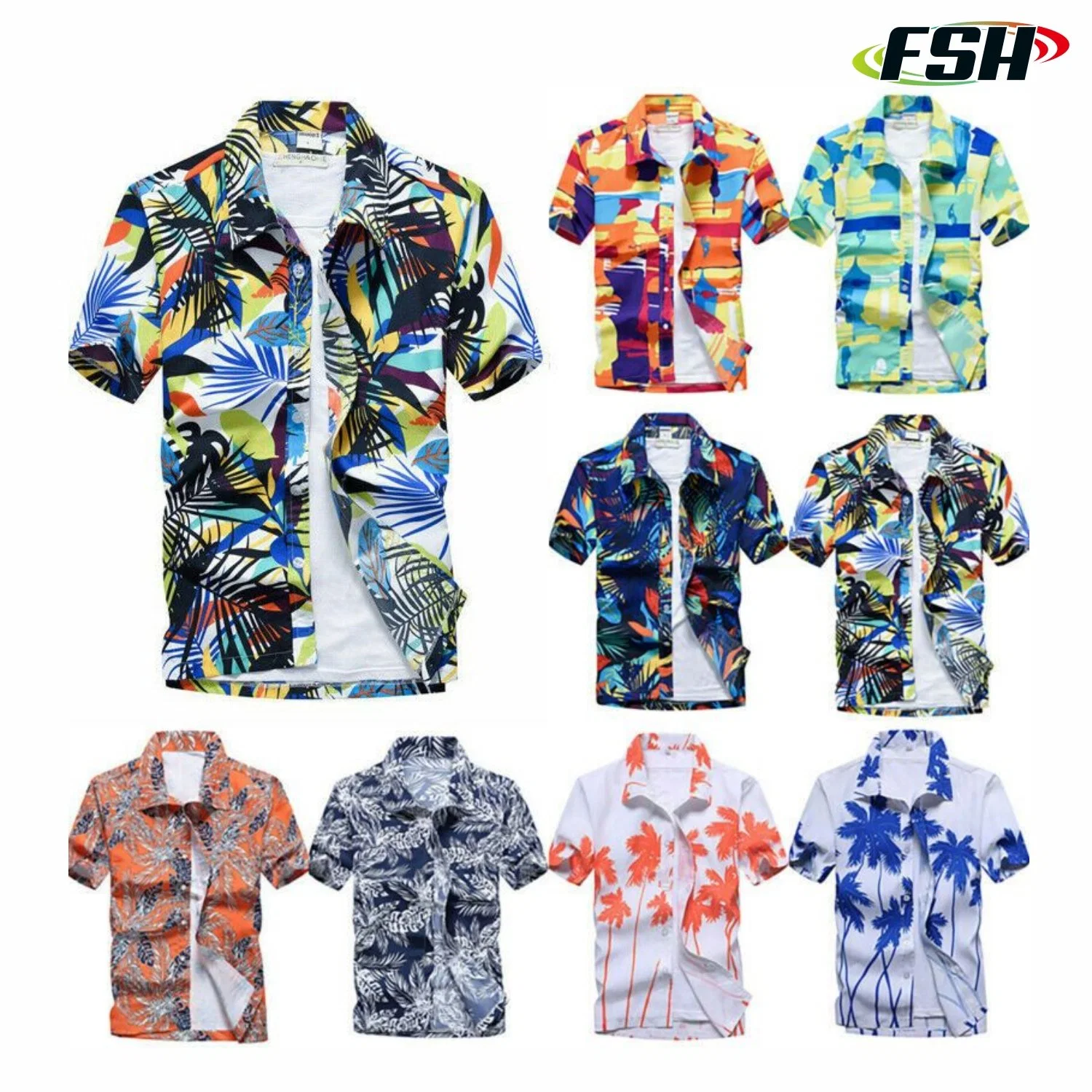 Urlaub Hawaiian Shirt Set Allover Logo Kurzarm Camp Custom Gedruckt Hawaiian