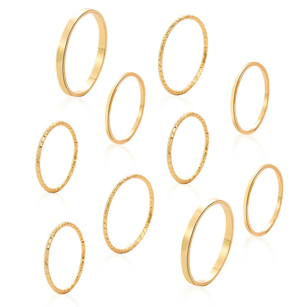 Wholesale Cheap Gold and Silver Plated Simple Circle 10 PCS Rings Jewelry