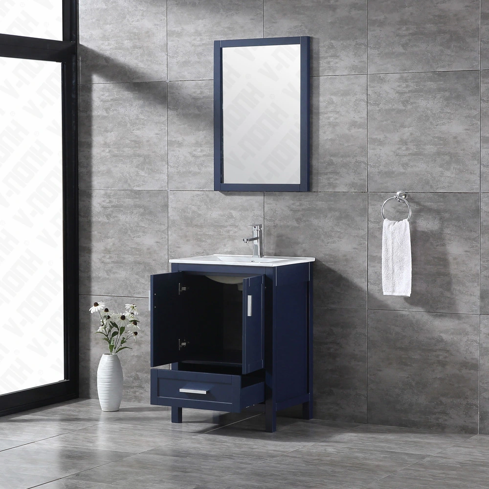 Современные цельной древесины 24'' туалетный столик в ванной комнате темно-синяя Отделка ванной комнате