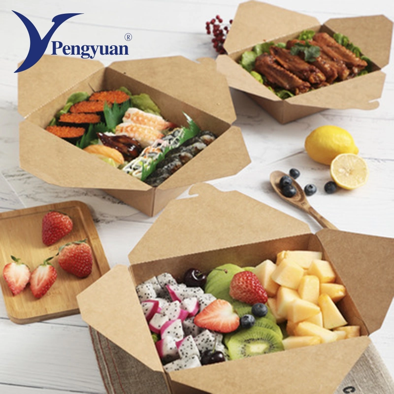 Wholesale/Supplier Disposable Printed Kraft Paper Box Noodle and Salad Takeaway Food Container