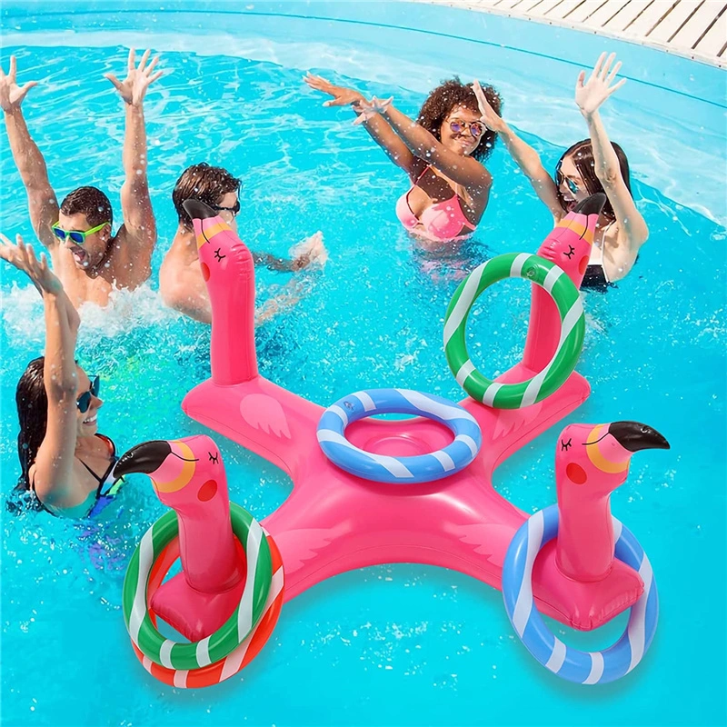 Aufblasbare Flamingo Ring Toss Spiele mit 6 Ringen für Kinder Und Erwachsene Pool Spielzeug Party Bevorzugungen Flamingo Wasser Ring Toss Spiel