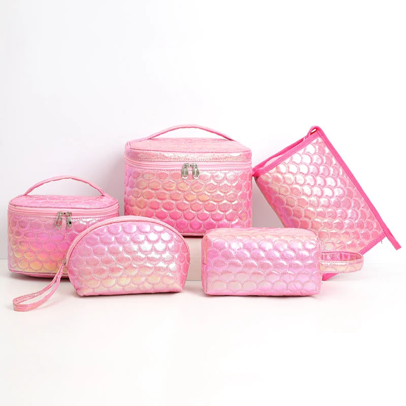 5 Set with Different Size Mermaid Style Iridescent Multi-Functional Cosmetic Bag