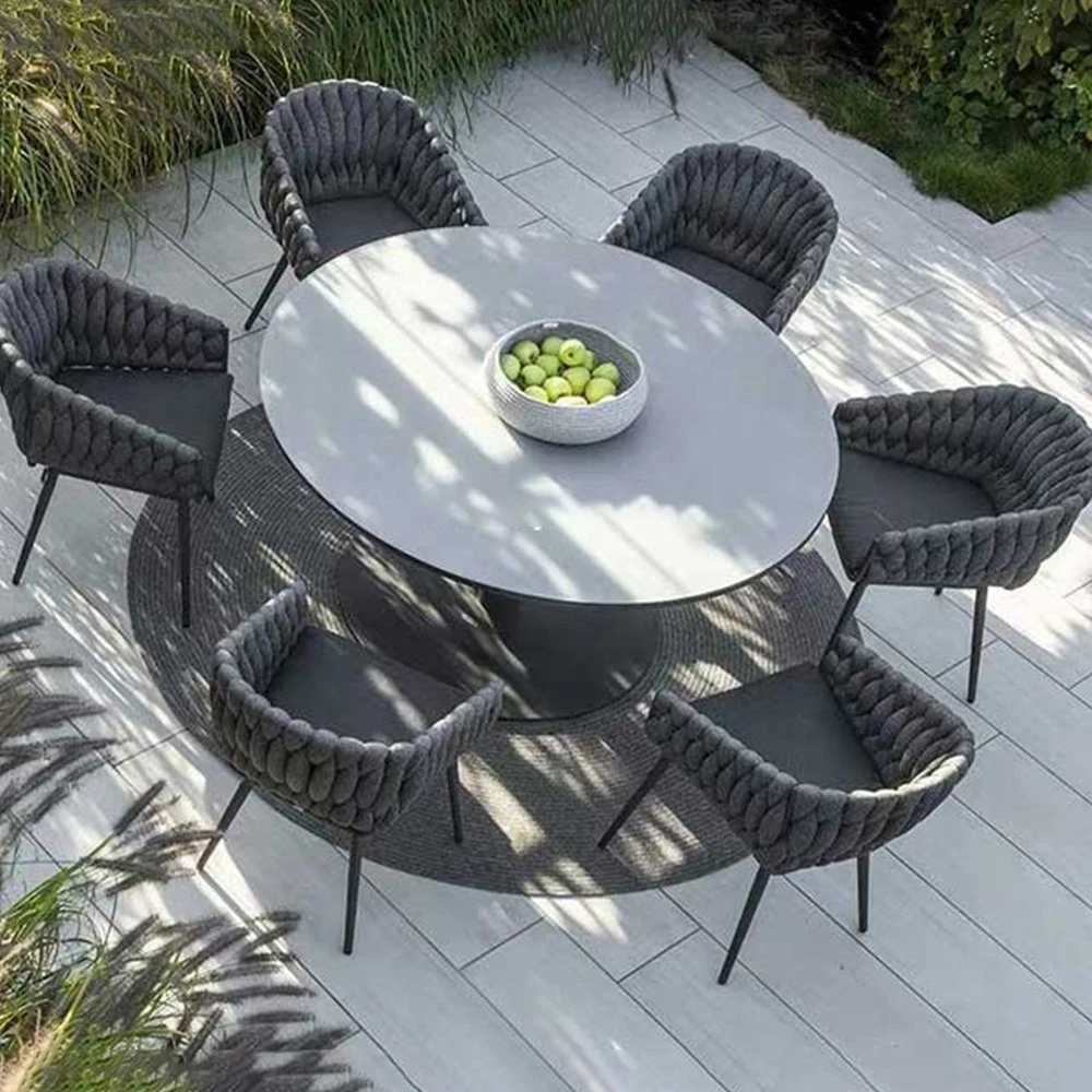 Jardín al aire libre utilizado restaurante al aire libre muebles de rattan grandes mesas de madera de teca juego de comedor con sillas