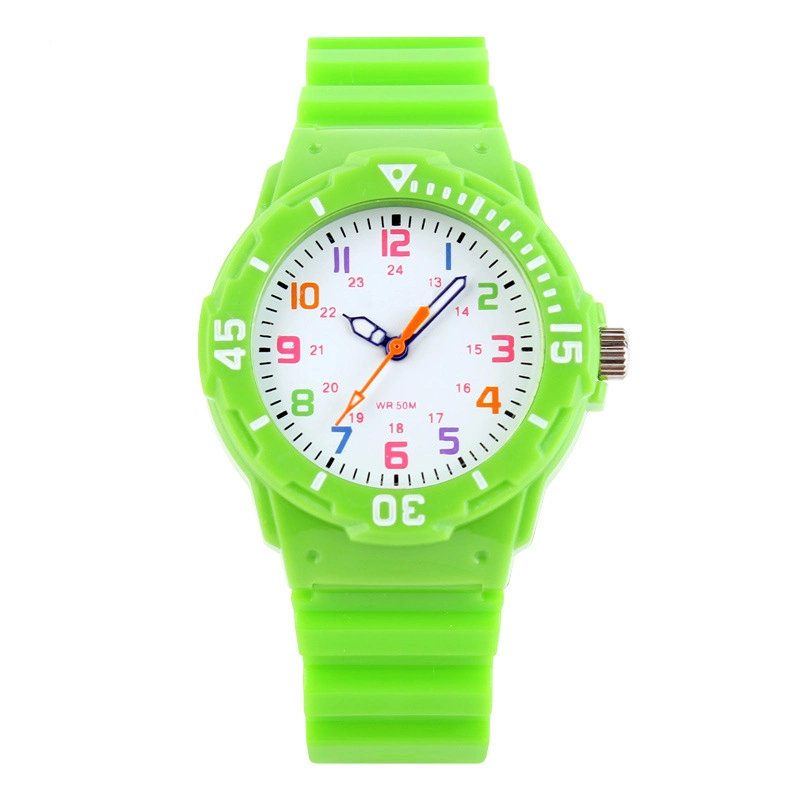 5ATM Resistente al agua reloj de cuarzo de plástico de regalo colorido reloj femenino