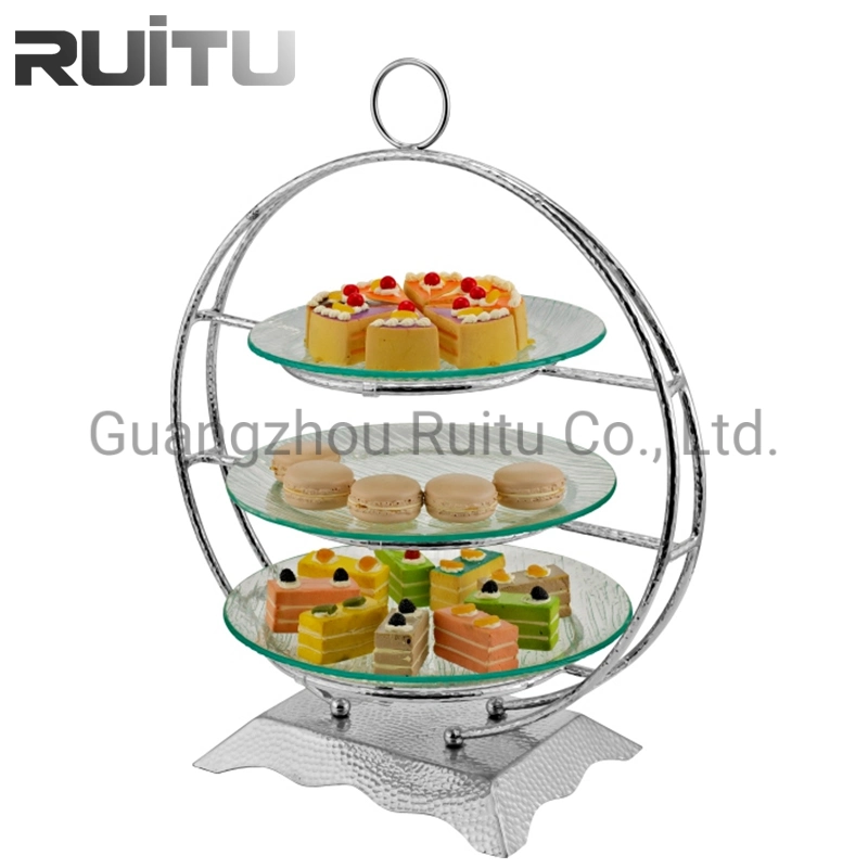 Hotel Food Display Equipment Unique Nice Catering Set up Combined Glass Serving Gold Stainless Steel Buffet Riser Event Cake Stands for Wedding Cakes