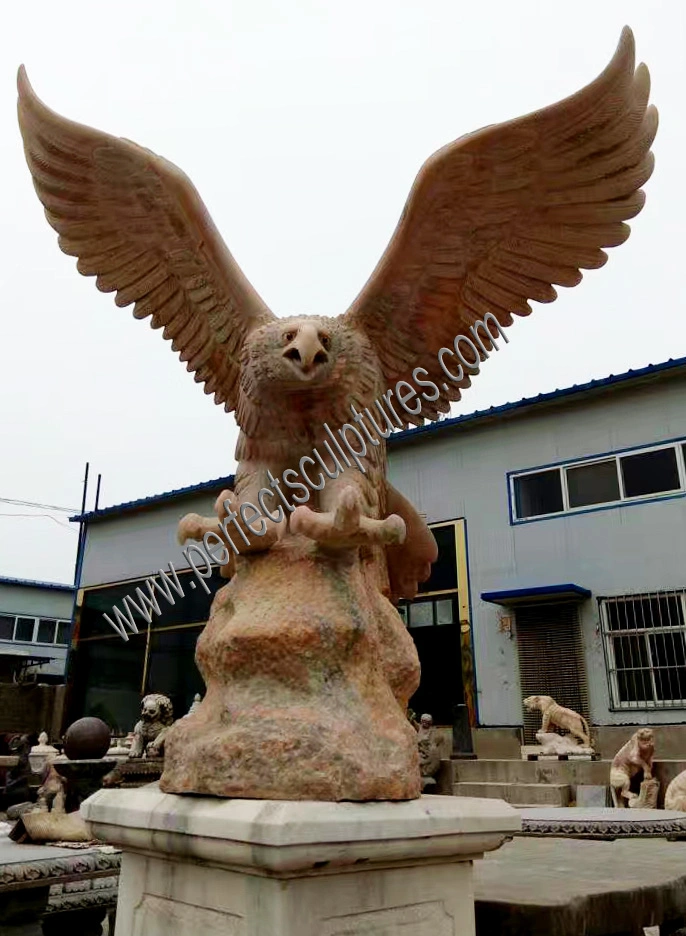 Outdoor Life Size Carved Stone Animal Statue Natural White Marble Carving Eagle Hawk Sculpture for Garden Decoration (SY-B102)