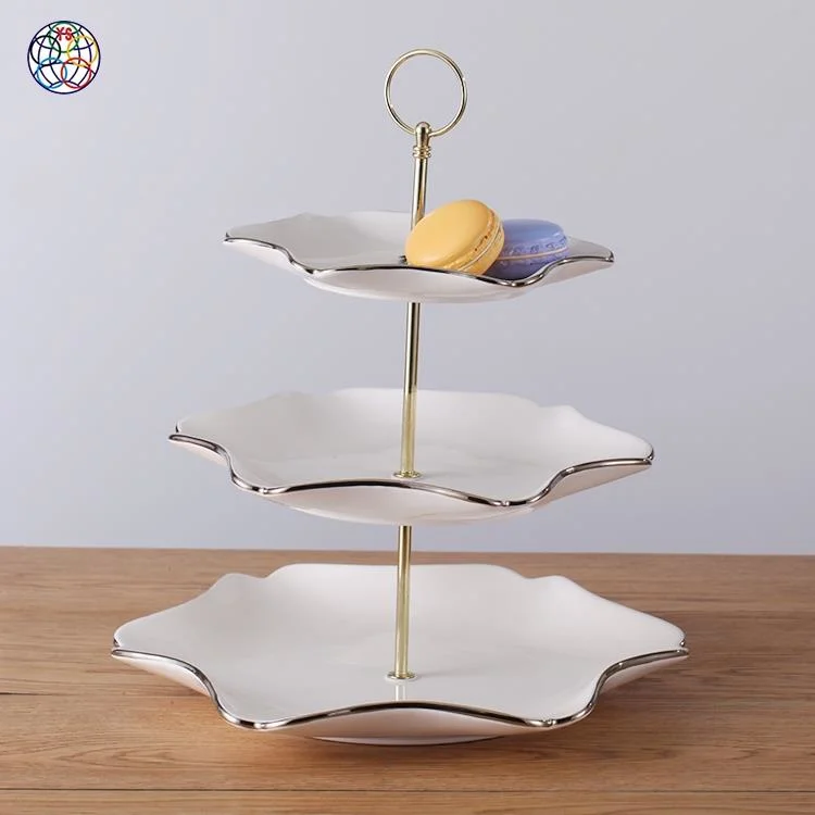 3 Layer Serving Ceramic Cake Plate 3 Compartment Tray