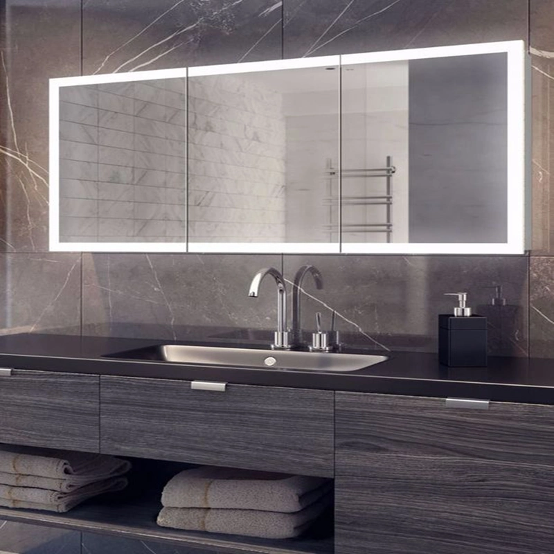 Advanced Furniture Bathroom Kitchen Single Double Door Frontlit Mirror Cabinet with Tempered Glass Shelf