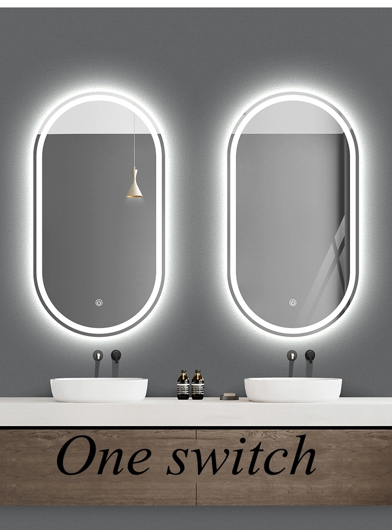 Oval Ei rahmenlos stufenlos Silber Hauswand dekorative LED Smart Spiegel