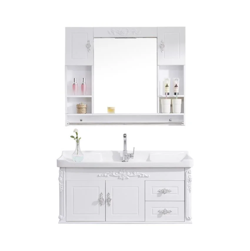 Wholesale PVC Bathroom Cabinet with Mirror and Ceramic Basin