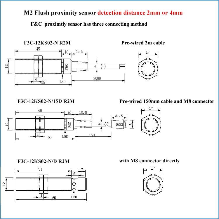 M12 Cylindrical Embeddable Inductive Proximity Sensor Switch 2mm Inductive Proximity Sensor Switch with CE