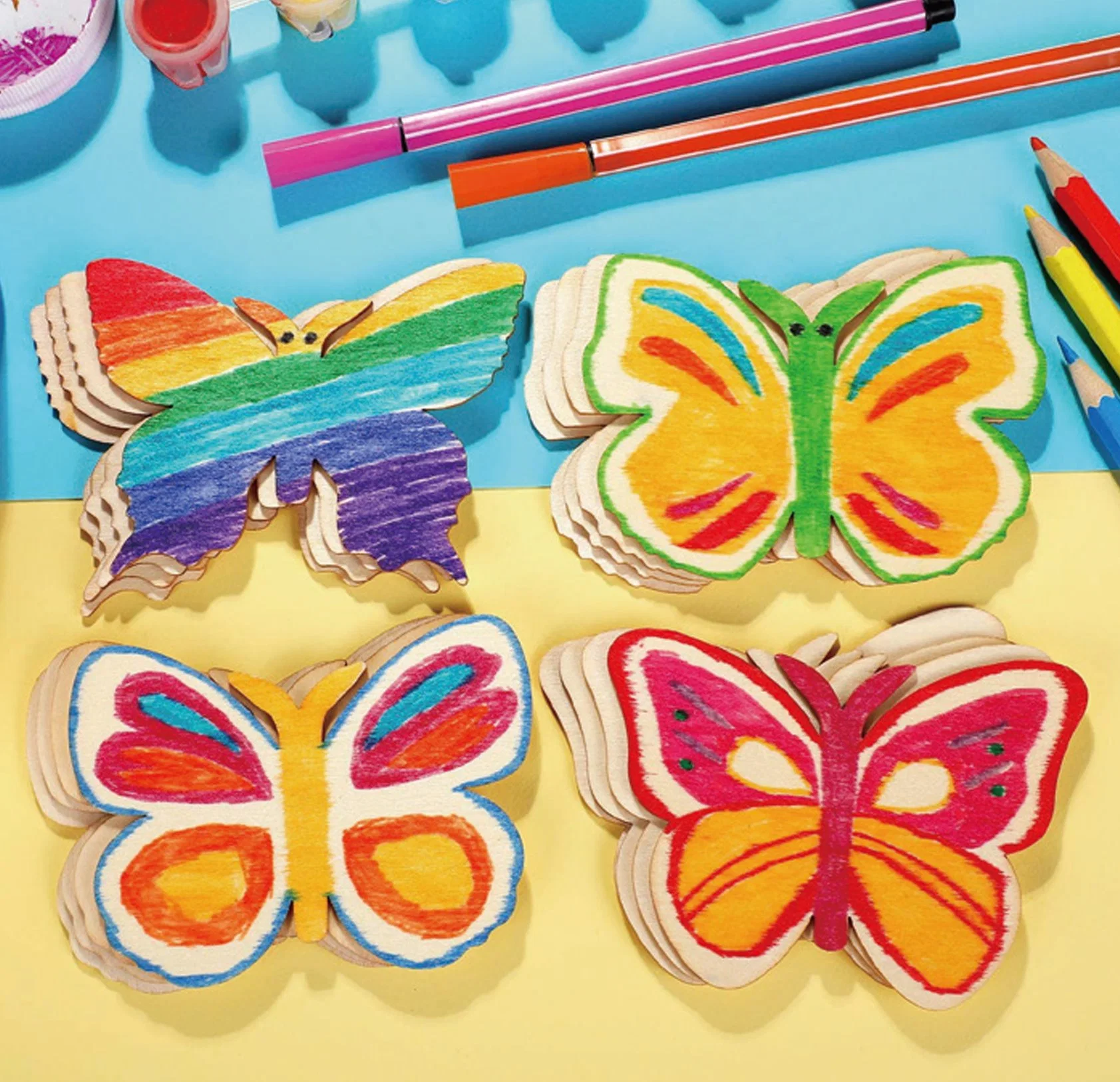 12PCS DIY Wood Painting Butter Fly Plaque Wooden Cutouts for Kids Painting