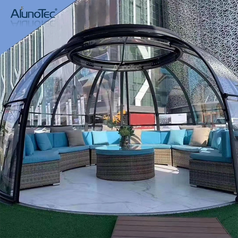 Aluminium Freizeit Sun Zimmer Gehäuse Garten Gebogene Nano-Panel Rund Einziehbare Dome-Abdeckung